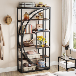 <span class=keywords><strong>Easylife</strong></span> Bibliothèque industrielle en métal à 6 niveaux de 70,8 pouces, étagères de présentation brunes pour salon et bureau - Product Image 1