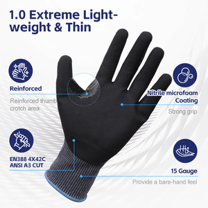 Guantes de Trabajo Resistentes a Cortes XINGYU En388, Guantes de Protección de Seguridad para las Manos con Recubrimiento de Espuma de Nitrilo Personalizable, HPPE para Construcción - Product Image 6