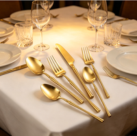 Ensemble de couverts de luxe en acier inoxydable 304 doré 18/10, finition miroir, découpe géométrique au laser, compatible lave-vaisselle, durable, écoresponsable, pour la maison, l'hôtel et les mariages