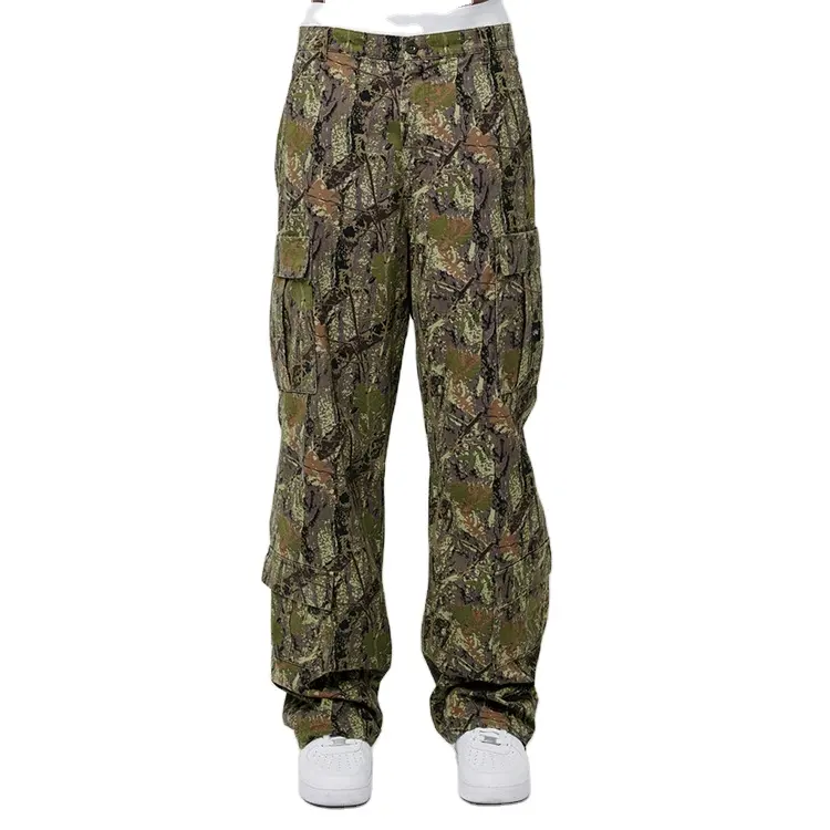 Pantalon cargo pour homme, imprimé sur toute la surface, jambe droite, arbre, camouflage, surdimensionné