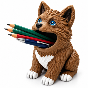 Porte-crayons Husky mignon en plastique, organisateur de bureau en forme de chien, pot à stylos animalier de dessin animé pour la maison et le bureau - Product Image 2
