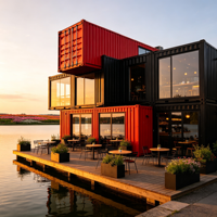 Bâtiment préfabriqué multi-étages en panneaux sandwich empilés, bureau, chambre, café, restaurant, supermarché, grand vitrage