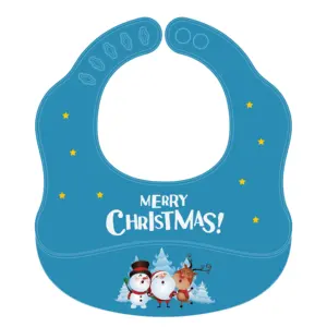 卸売クリスマスベビーよだれかけカスタムプリント不浸透性調節可能なシリコンよだれかけ赤ちゃんの授乳用