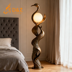 D&amp;Z Art Group Custom Modern Abstract Tall <strong>Bronze</strong> <strong>Peacock</strong> Floor Lamp Luxury Hotel Villa Decoration - Product Image 5