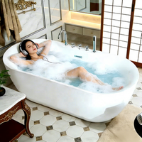 Baignoire autoportante ovale moderne en acrylique, baignoire de trempage en surface solide, baignoire autoportante pour hôtel, villa, salle de bain à domicile