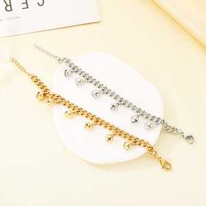 Pulsera de Eslabones Cubanos Gruesos Ajustable de Acero Inoxidable con Baño de Oro de 18k y Dije de Campana, Antideslustre, de Moda para Mujer - Product Image 3