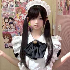 Perruque longue et droite noire style Lolita avec frange latérale, couvrant entièrement la tête, ligne de cheveux naturelle, densité 100, fibre Kanekalon - Product Image 4