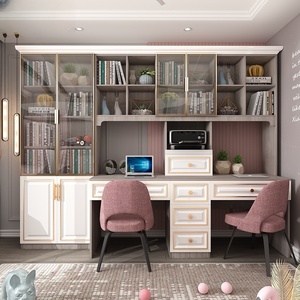 Stile europeo in legno massello doppia scrivania combinazione di librerie personalizzabili per uso domestico studenti