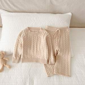 Set di moda per bambini maglione lavorato a maglia Pullover pantaloni Outfit Warm Fleece primavera autunno bambini addensare 2 pezzi set - Product Image 5