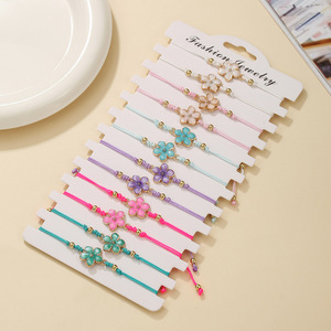 <b>Sweet</b> Braided <b>Flower</b> Bracelet Set Colorful Zinc Alloy Jewelry Gift For Women Girls Summer Fashion Accessory - Product Image 2