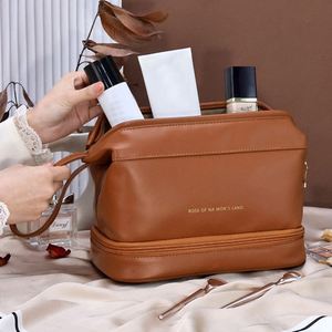 Women's Portable <b>Makeup</b> <b>Case</b> PVC Canvas & PU Leather Zipper Closure Travel Cosmetic Bags with Logo Pattern Brush Holder - Product Image 4