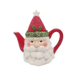 Nieuw Ontwerp Kerst Noel Keramische Theepot Koffie Thee Cup Set Met Kerstman Gezichten Voor Huisdecoratie