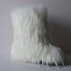 Koleksi musim dingin sepatu bot hak tinggi wanita, sepatu bot bulu putih palsu wedges ujung bulat Lucu - Product Image 1