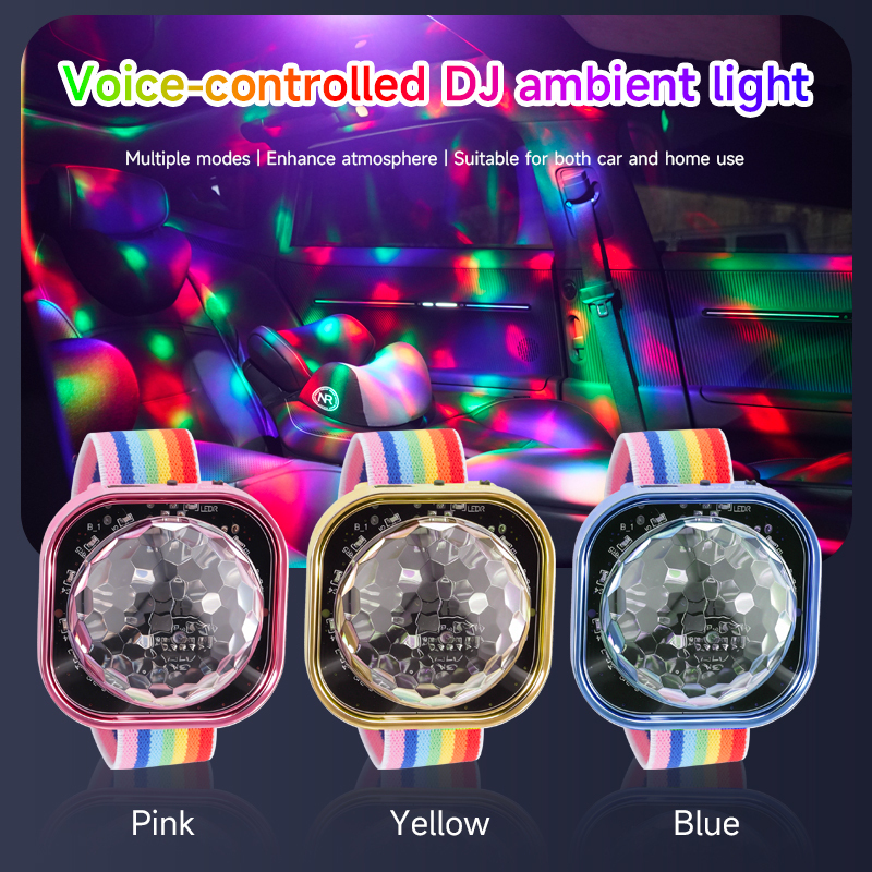 Voice-Controlled DJ Disco Ball Light, Rechargeable RGB Party Ambient Lamp for Car & Home