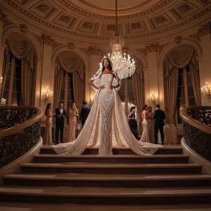 Vestido de Noche Elegante para Mujer, Estilo Sirena, Largo hasta el Suelo, con Cuentas, Encaje, Pedrería, Bordado a Mano, Ligero - Product Image 2