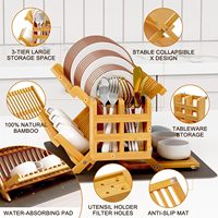 Étagère à vaisselle pliable à trois niveaux en bambou, design moderne, haute qualité, écologique, durable, organiseur de cuisine, rangement pour vaisselle