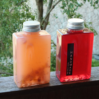 Bouteille carrée en PET transparent de 400 ml de qualité alimentaire pour boissons gazeuses avec couvercle, vente directe usine OEM
