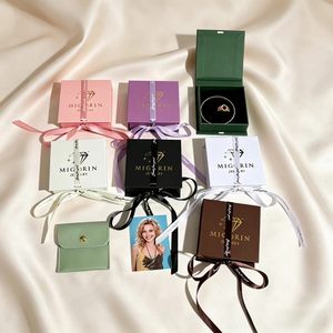 Luxury Brown <b>Black</b> Pink Jewelry <b>Box</b> with Custom Logo Ribbon Closure Flip Top Cardboard <b>Box</b> - Product Image 4