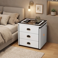 Table de chevet intelligente moderne et luxueuse avec charge sans fil, panneau en bois réglable et trois tiroirs pour salon
