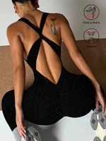 En promotion : Vêtement de yoga une pièce sans couture à imprimé léopard et à nouages croisés pour femme, idéal pour le fitness, le sport et les tenues décontractées