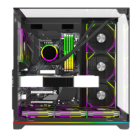 Boîtier PC de jeu robuste à refroidissement optimal, tour complète ATX, en verre triple vitrage sans pilier, avec façade blanche et boîtier CPU