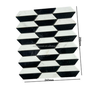 Mosaïque de marbre en forme de flèche noire <span class=keywords><strong>et</strong></span> blanche, mosaïque en <span class=keywords><strong>chevron</strong></span>, panneau décoratif de qualité supérieure pour mur de douche, intérieur de salle de bain - Product Image 2