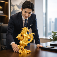 Statue de cheval doré porte-bonheur avec pièces de monnaie et figurine en résine Yuanbao pour la prospérité et la décoration intérieure