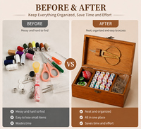 WanuoCraft Boîte de Rangement Vintage en Bois de Pin Faite à la Main pour Kit de Couture, Support Ciseaux, Organisateur de Travaux d'Aiguille en Bois Massif Personnalisé, Cadeau