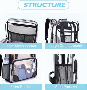Clear Backpack Heavy Duty Thick PVC <strong>Transparent</strong> Backpack with Leather Trim Large Capacity See Through Backpack