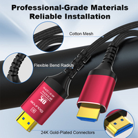 Cable de Fibra Óptica HDMI Rojo Premium A325-2 8K, Funda Trenzada Larga, Carcasa de Aluminio Roja, para Alta Velocidad 8K HDR