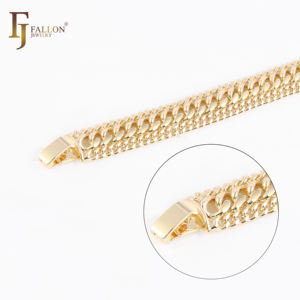 54120131 FJ Fallon Moda Jóias Triplo Cubano Link Curvo Pulseiras Largas 14K Banhado A Ouro Latão Baseado - Product Image 4