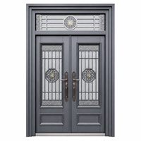 Porte d'entrée double en acier de luxe moderne avec décorations traditionnelles chinoises à motifs de fortune pour villa