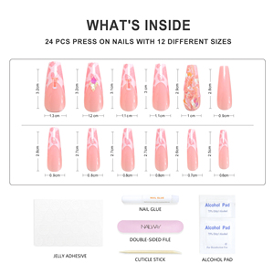 Nailway 24 pièces <span class=keywords><strong>Faux</strong></span> <span class=keywords><strong>ongles</strong></span> à presser longs forme cercueil rose nude français avec strass en cristal et paillettes - Product Image 4