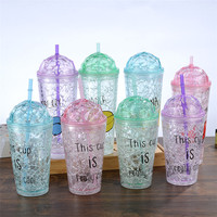 Tasse à Double paroi en plastique sans BPA, 10/16oz, congélateur de glace réutilisable, gobelet avec couvercle et paille