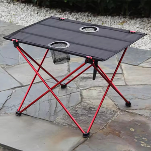 Table pliante légère en aluminium avec porte-gobelets et poche en filet, mobilier de camping rectangulaire pour l'extérieur - Product Image 1