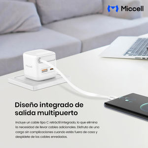 Cargador Miccell de 35 W GaN con Cable Retráctil Integrado y <span class=keywords><strong>Dos</strong></span> Puertos, Ideal para Viajes, Oficina y Hogar - Product Image 4