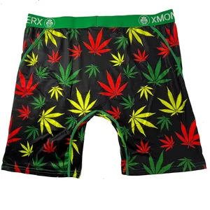 High Reputation Fashion Maple Leaves Printed Men's Ice Silk Polyester Modal Underwear Boxer Briefs