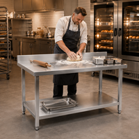 Table de travail en acier inoxydable 304 de qualité alimentaire, à 2 niveaux, avec pieds réglables, pour boulangerie, acceptant la personnalisation OEM