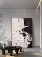Peinture à l'huile faite à la main de texture noire et blanche simple de style crème abstrait d'art moderne pour l'hôtel