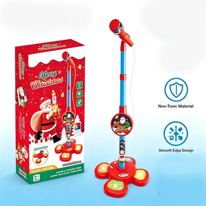 EPT Joyeux Noël Père Noël Instrument de musique Cadeau Enfants Microphone Karaoké Jouet avec support et connexion téléphone portable - Product Image 1
