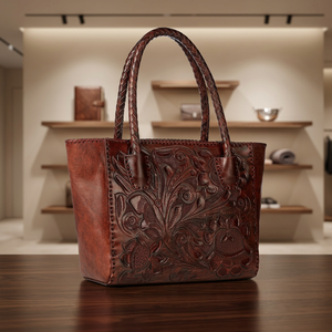 Hand Engraving Design Women's Genuine Leather Zipper Waterproof Lightweight Durable Daily Use Fashion Clutch Casual Handbags - Product Image 1