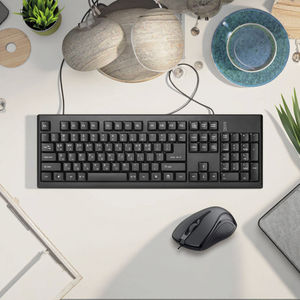 Clavier et <span class=keywords><strong>souris</strong></span> filaires ergonomiques <span class=keywords><strong>3</strong></span>-en-1 OEM simples à 104 touches avec interface USB pour le bureau à domicile et suivi optique - Product Image 1