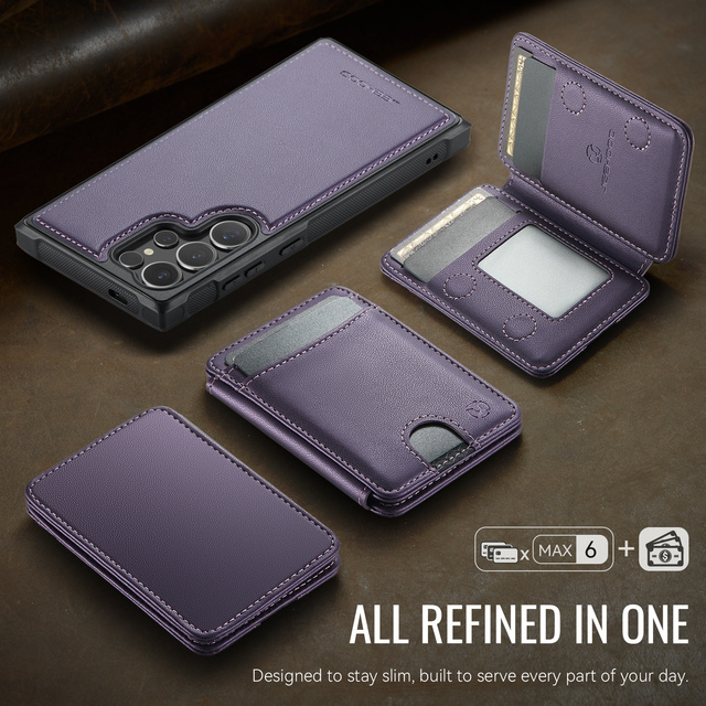 JEEHOOD PU Embossing Wallet Case for for S25 Ultra Card Slots Double Magnetic Closure Kickstand Shockproof Design