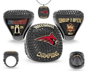 Anillo de Campeonato Personalizado con Incrustaciones de Cristal/Pedrería, Chapado en Oro Rosa, Forma de Corazón, para Fútbol y Voleibol - Product Image 1