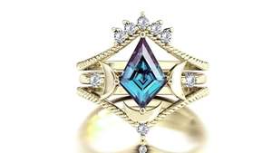 Anillo de Compromiso y Nupcial de Lujo en Plata de Ley 925 con Baño de Oro de 18K, con Alexandrita Certificada en Forma de Cometa, Luna de Mi Vida - Product Image 3