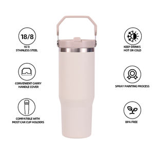 Venta al por mayor 2025 Vaso térmico de acero inoxidable de 20 oz con doble pared, a prueba de fugas, con pajita abatible y aislamiento al vacío, para café de viaje de 30 oz - Product Image 4