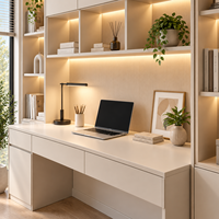 Bibliothèque en bois sur mesure moderne avec bureau intégré, armoire de rangement LED, meuble gain de place pour salon, bureau à domicile, chambre