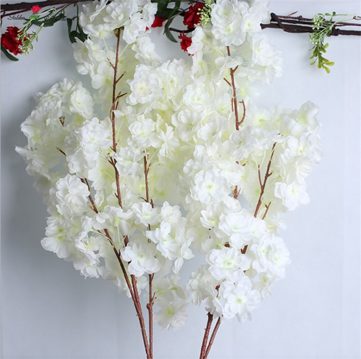 3 rami denso fiore artificiale bianco cherry blossom fiori di seta senza foglia per la vendita