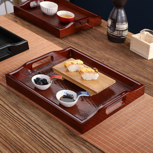 Chinese Style Rectangular <b>Tray</b> Imitation Wood Grain Non Slip <b>Tea</b> Serving <b>Tray</b> For Home Hotel Restaurant Use Large Size Black - Product Image 3