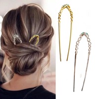 Épingle à cheveux en métal en forme de U, tendance, en forme de serpent, pince à cheveux torsadée avec strass, accessoire capillaire